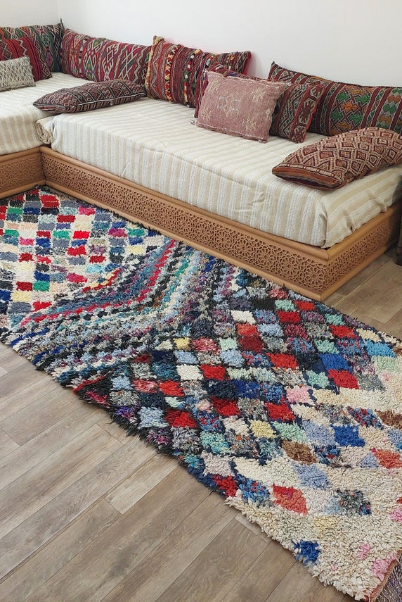 Vintage Boucherouite Moroccan Berber Rug: Colorful Bohemian Handmade Runner From Recycled Fabrics (3.5x9.2ft) MoroccanBazzArts