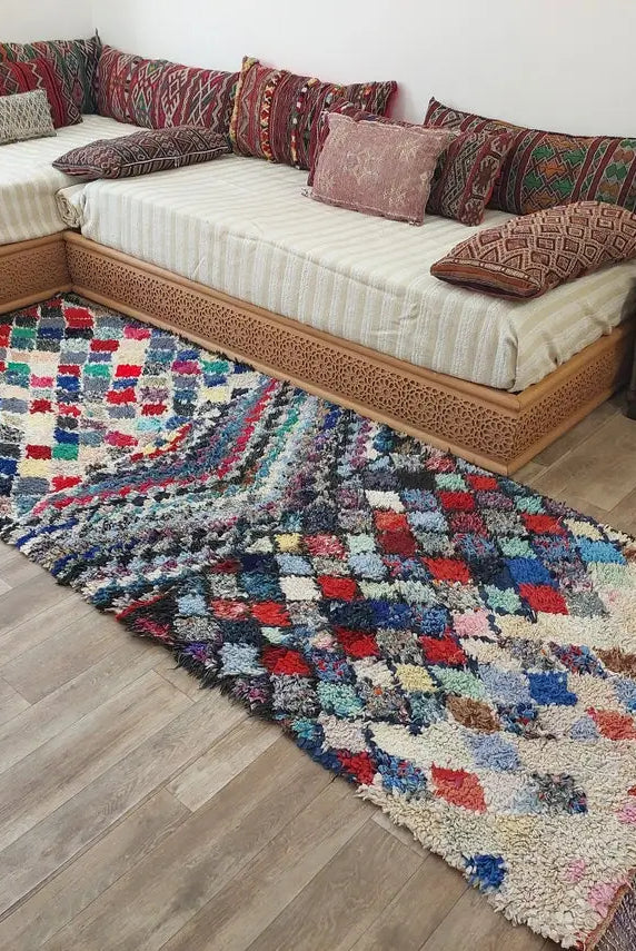 Vintage Boucherouite Moroccan Berber Rug: Colorful Bohemian Handmade Runner From Recycled Fabrics (3.5x9.2ft) MoroccanBazzArts
