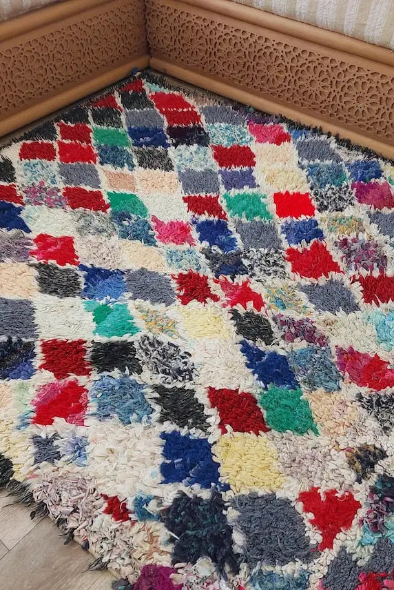 Vintage Boucherouite Moroccan Berber Rug: Colorful Bohemian Handmade Runner From Recycled Fabrics (3.5x9.2ft) MoroccanBazzArts