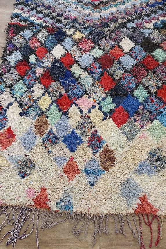 Vintage Boucherouite Moroccan Berber Rug: Colorful Bohemian Handmade Runner From Recycled Fabrics (3.5x9.2ft) MoroccanBazzArts