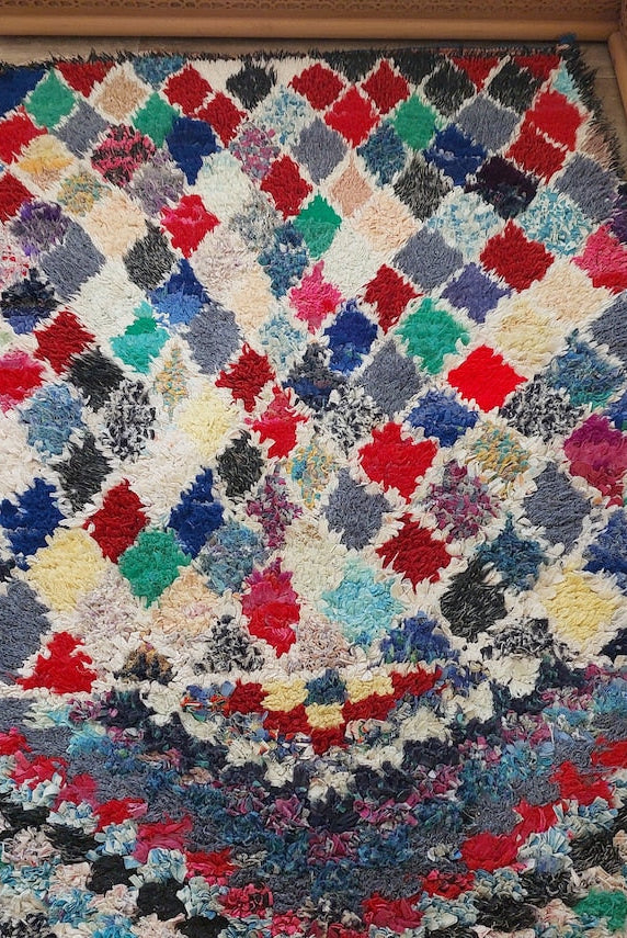 Vintage Boucherouite Moroccan Berber Rug: Colorful Bohemian Handmade Runner From Recycled Fabrics (3.5x9.2ft) MoroccanBazzArts