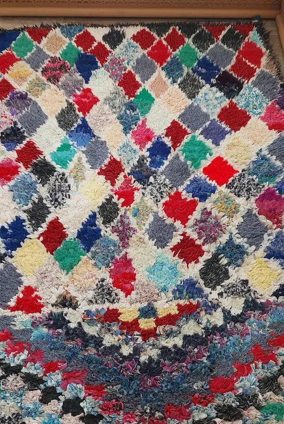 Vintage Boucherouite Moroccan Berber Rug: Colorful Bohemian Handmade Runner From Recycled Fabrics (3.5x9.2ft) MoroccanBazzArts