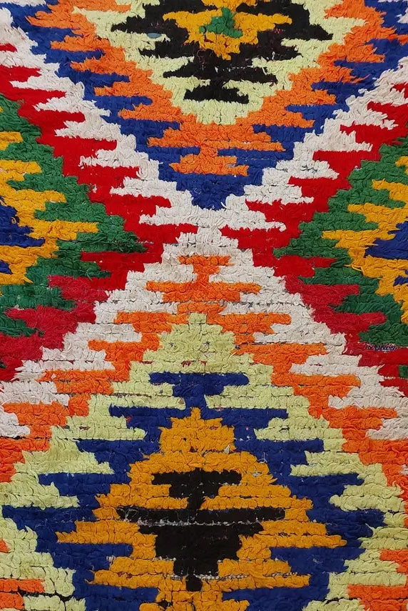 Small Moroccan Rug Runner - Vintage Azilal Rug - Hand Woven Bedside Rug - Boucherouite Rug - Moroccan Rug 217 Cm X 126 Cm MoroccanBazzArts