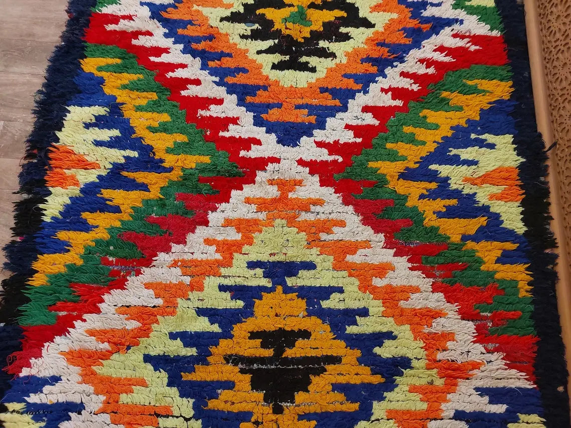 Small Moroccan Rug Runner - Vintage Azilal Rug - Hand Woven Bedside Rug - Boucherouite Rug - Moroccan Rug 217 Cm X 126 Cm MoroccanBazzArts