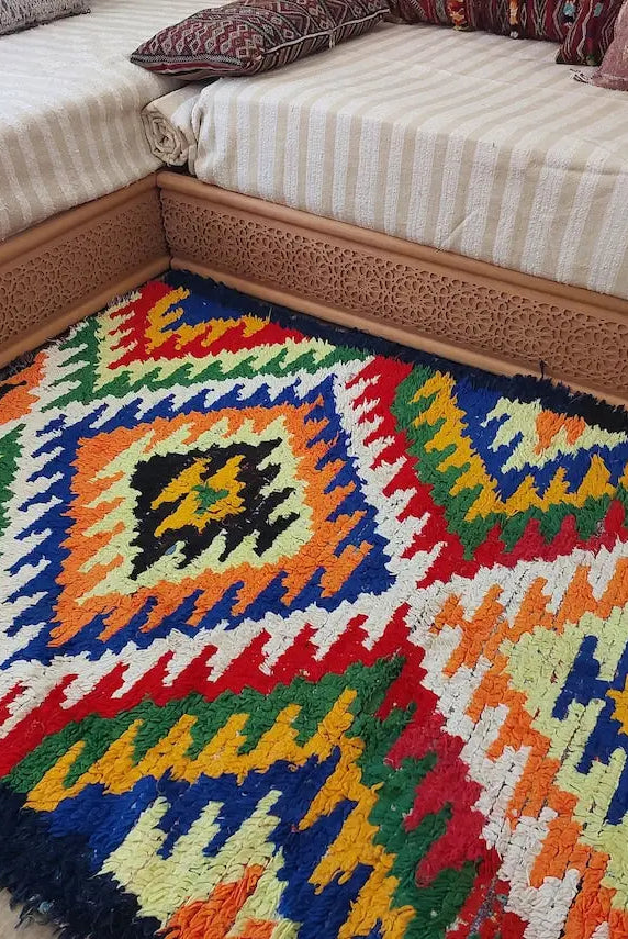 Small Moroccan Rug Runner - Vintage Azilal Rug - Hand Woven Bedside Rug - Boucherouite Rug - Moroccan Rug 217 Cm X 126 Cm MoroccanBazzArts