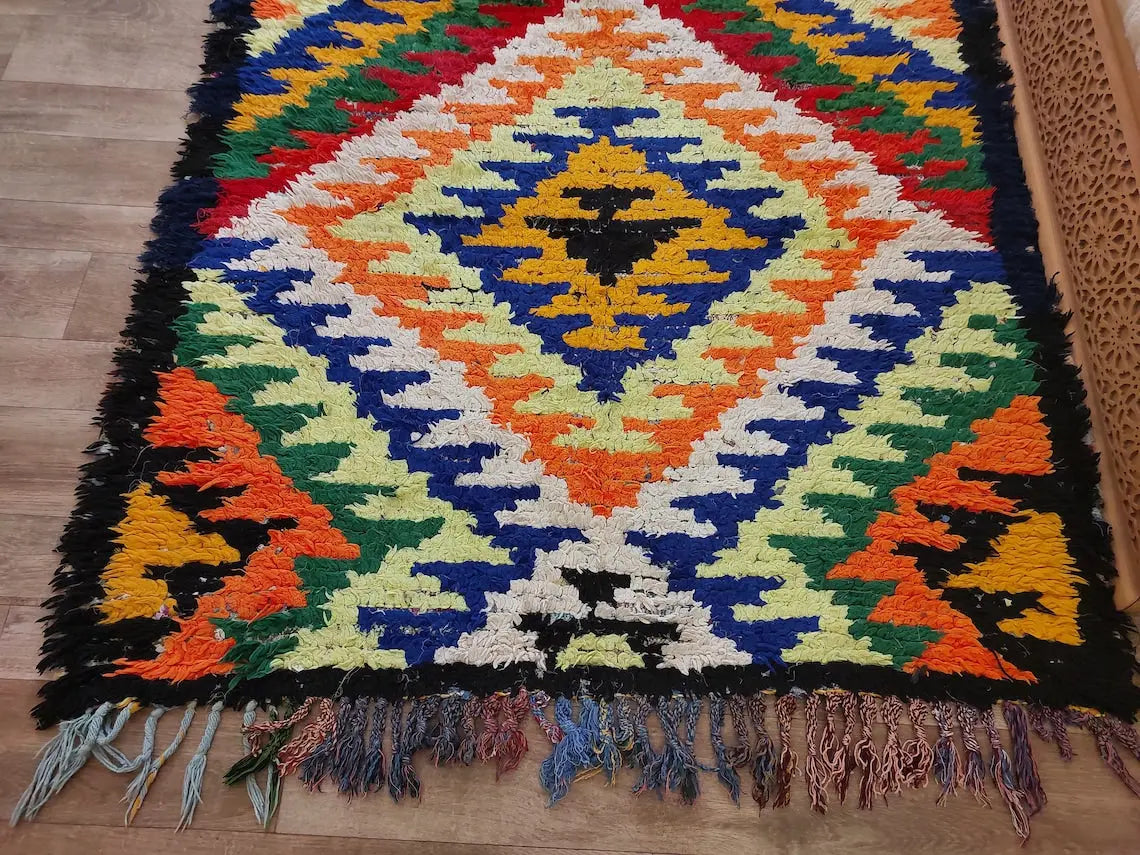 Small Moroccan Rug Runner - Vintage Azilal Rug - Hand Woven Bedside Rug - Boucherouite Rug - Moroccan Rug 217 Cm X 126 Cm MoroccanBazzArts