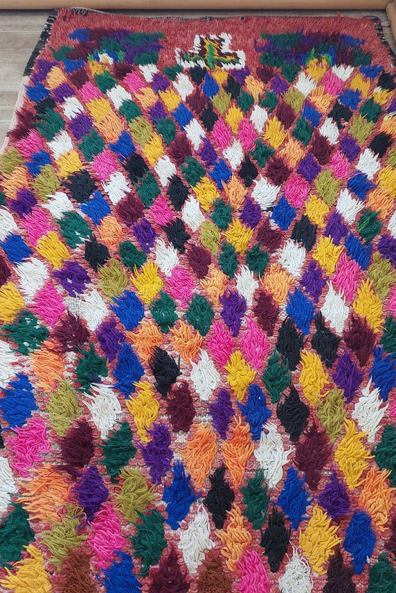 Small Moroccan Rug Runner - Vintage Azilal Rug - Handknotted Rug- Colorful Moroccan Rug - Boucherouite Rug - 3.1x7.8ft MoroccanBazzArts