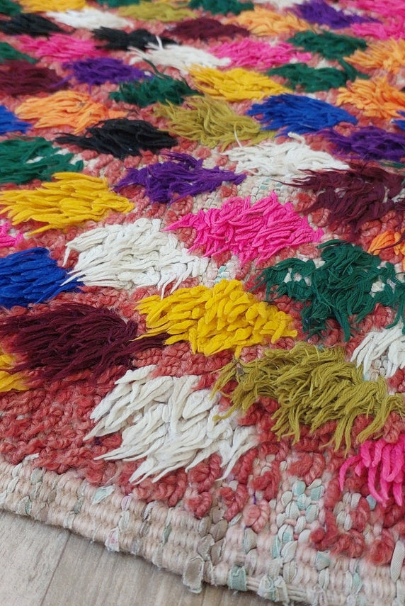 Small Moroccan Rug Runner - Vintage Azilal Rug - Handknotted Rug- Colorful Moroccan Rug - Boucherouite Rug - 3.1x7.8ft MoroccanBazzArts