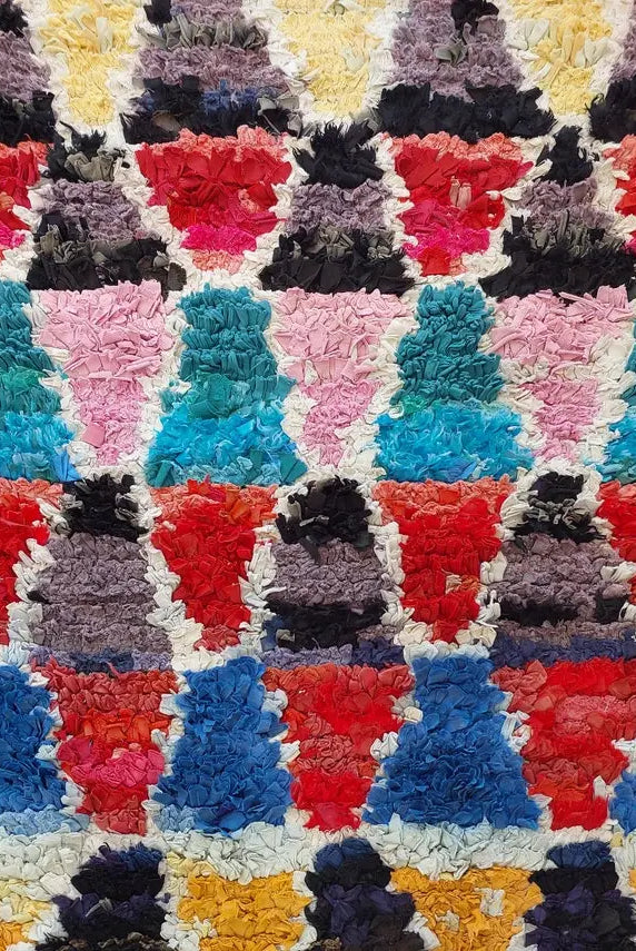 Boucherouite Rug Handmade Moroccan Berber: Colorful Recycled Fabric 3.6x6.6 MoroccanBazzArts