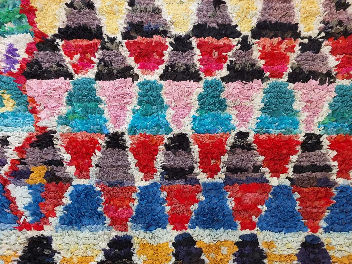 Boucherouite Rug Handmade Moroccan Berber: Colorful Recycled Fabric 3.6x6.6 MoroccanBazzArts