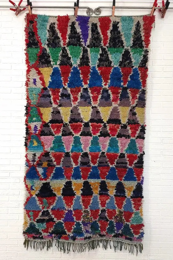 Boucherouite Rug Handmade Moroccan Berber: Colorful Recycled Fabric 3.6x6.6 MoroccanBazzArts