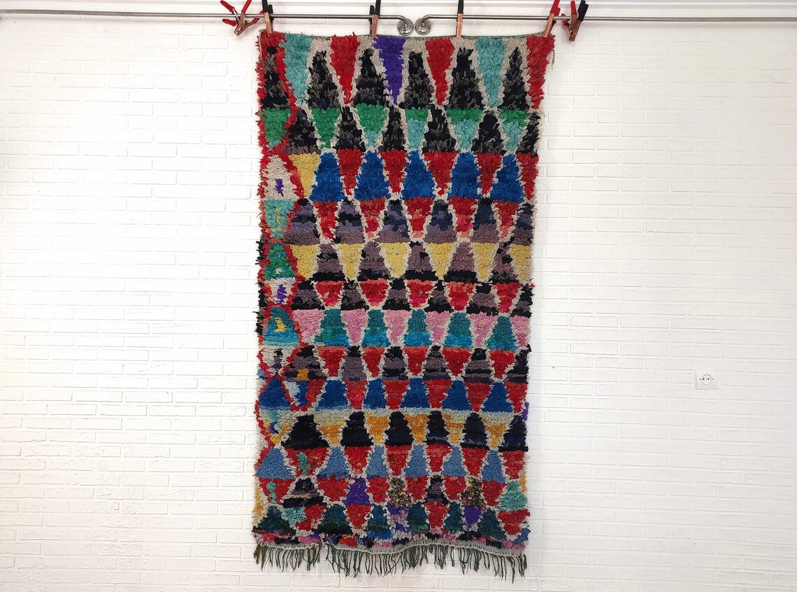 Boucherouite Rug Handmade Moroccan Berber: Colorful Recycled Fabric 3.6x6.6 MoroccanBazzArts