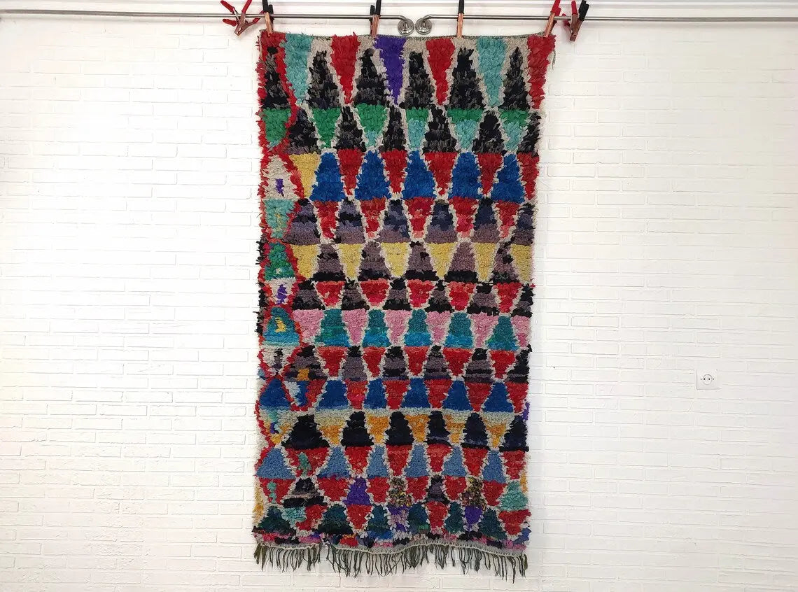Boucherouite Rug Handmade Moroccan Berber: Colorful Recycled Fabric 3.6x6.6 MoroccanBazzArts