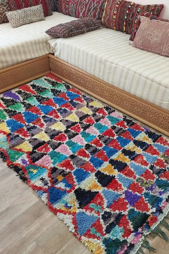 Boucherouite Rug Handmade Moroccan Berber: Colorful Recycled Fabric 3.6x6.6 MoroccanBazzArts