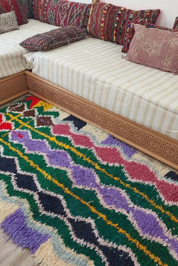 Boucherouite Rug, Moroccan Rug Runner - Vintage Azilal Rug - Hand Woven Berber Carpet, Moroccan Rug 107x250 Cm MoroccanBazzArts