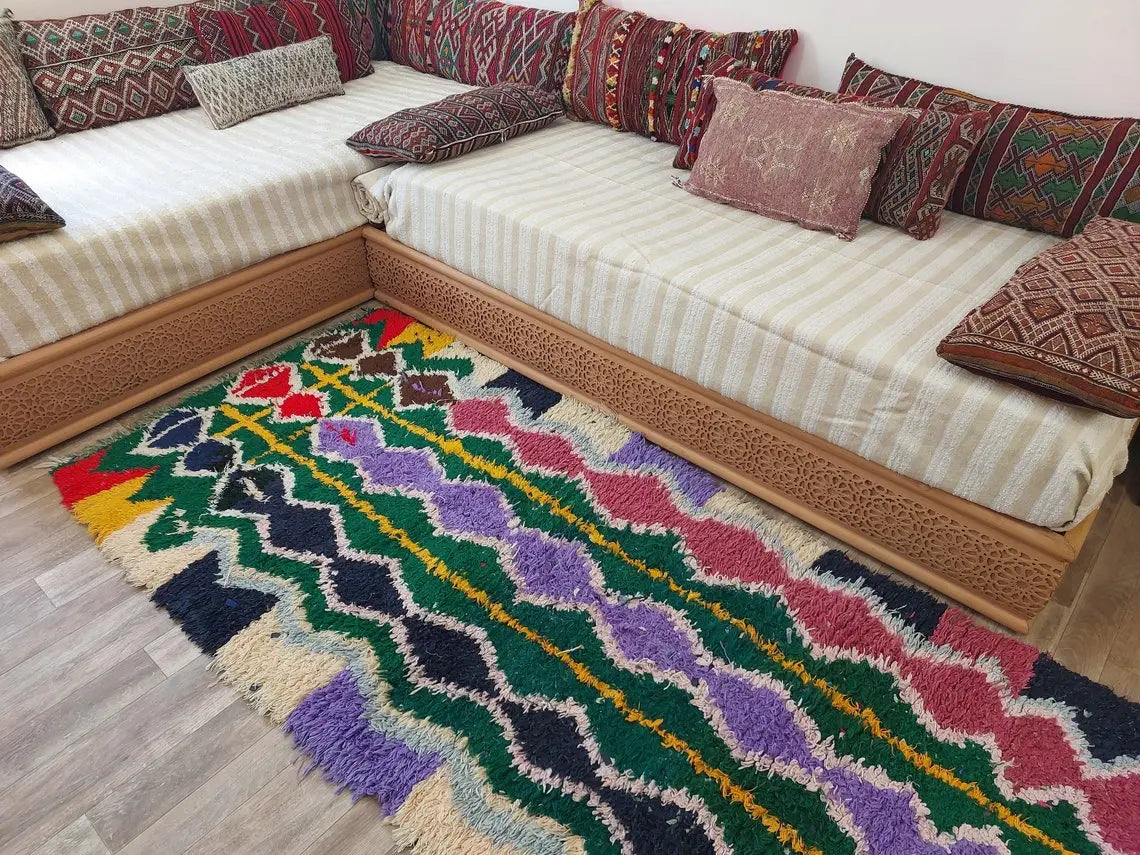 Boucherouite Rug, Moroccan Rug Runner - Vintage Azilal Rug - Hand Woven Berber Carpet, Moroccan Rug 107x250 Cm MoroccanBazzArts