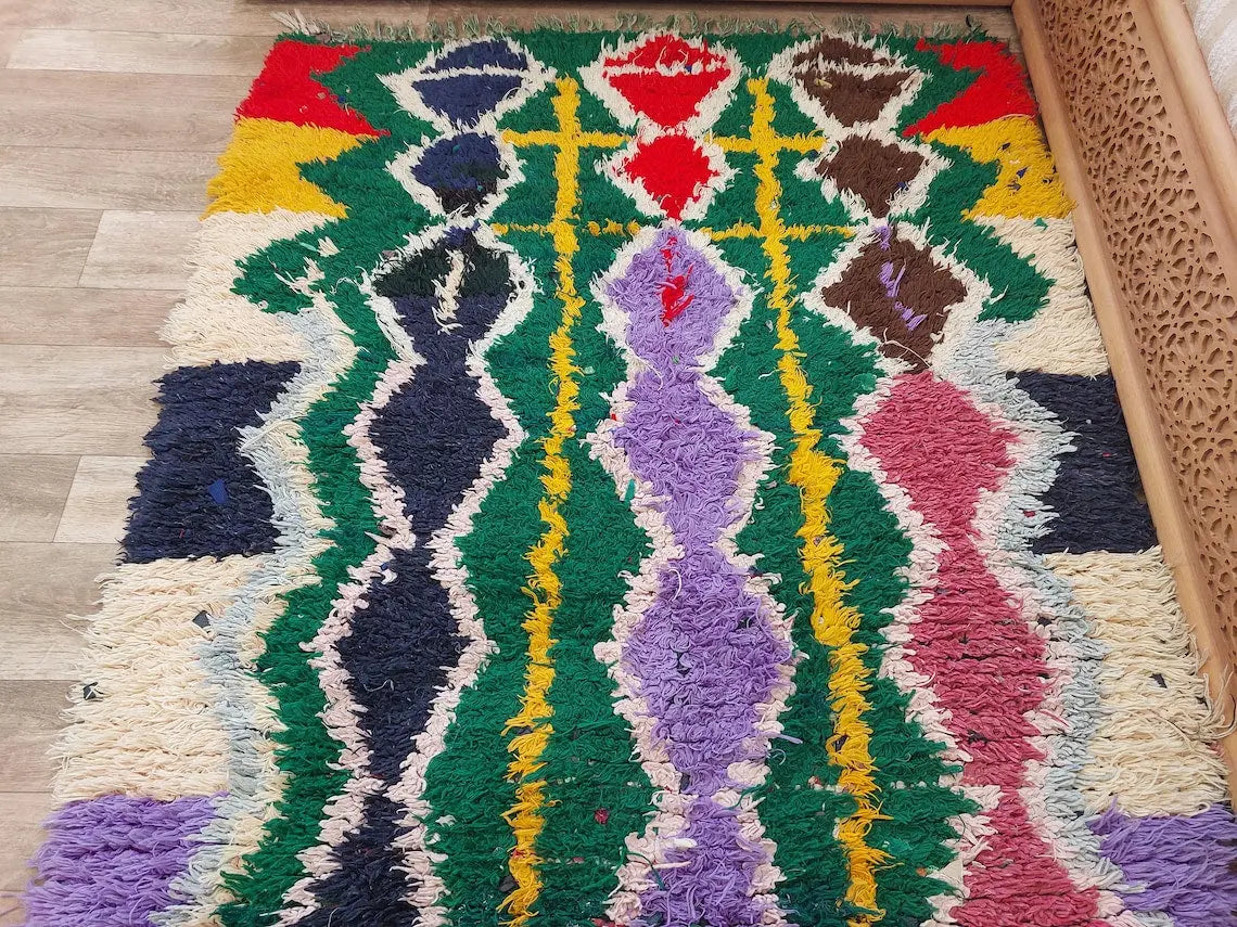 Boucherouite Rug, Moroccan Rug Runner - Vintage Azilal Rug - Hand Woven Berber Carpet, Moroccan Rug 107x250 Cm MoroccanBazzArts