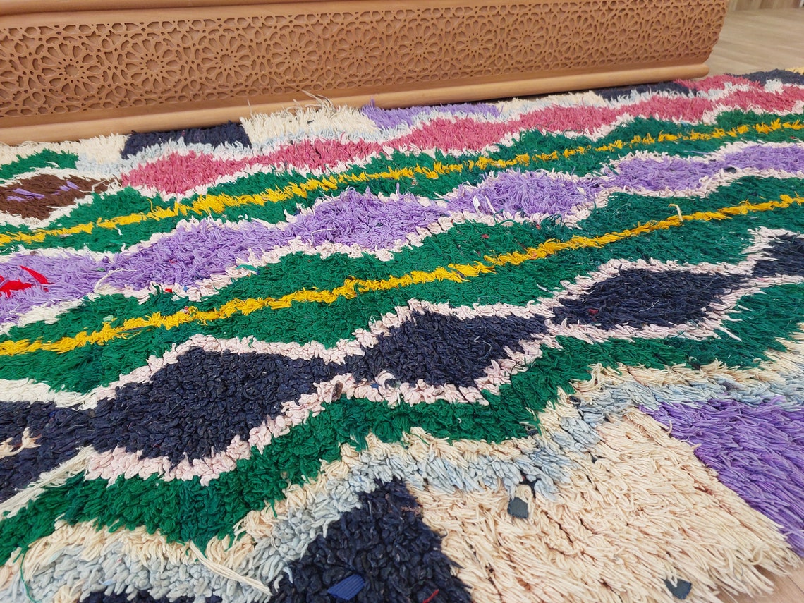 Boucherouite Rug, Moroccan Rug Runner - Vintage Azilal Rug - Hand Woven Berber Carpet, Moroccan Rug 107x250 Cm MoroccanBazzArts