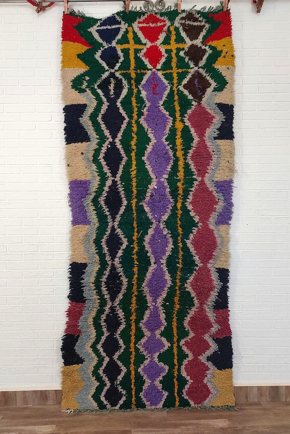 Boucherouite Rug, Moroccan Rug Runner - Vintage Azilal Rug - Hand Woven Berber Carpet, Moroccan Rug 107x250 Cm MoroccanBazzArts