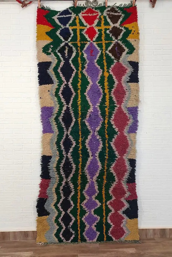 Boucherouite Rug, Moroccan Rug Runner - Vintage Azilal Rug - Hand Woven Berber Carpet, Moroccan Rug 107x250 Cm MoroccanBazzArts
