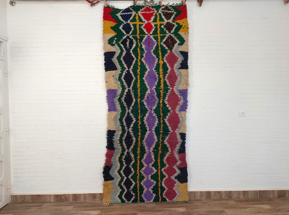 Boucherouite Rug, Moroccan Rug Runner - Vintage Azilal Rug - Hand Woven Berber Carpet, Moroccan Rug 107x250 Cm MoroccanBazzArts