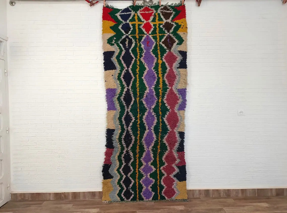 Boucherouite Rug, Moroccan Rug Runner - Vintage Azilal Rug - Hand Woven Berber Carpet, Moroccan Rug 107x250 Cm MoroccanBazzArts
