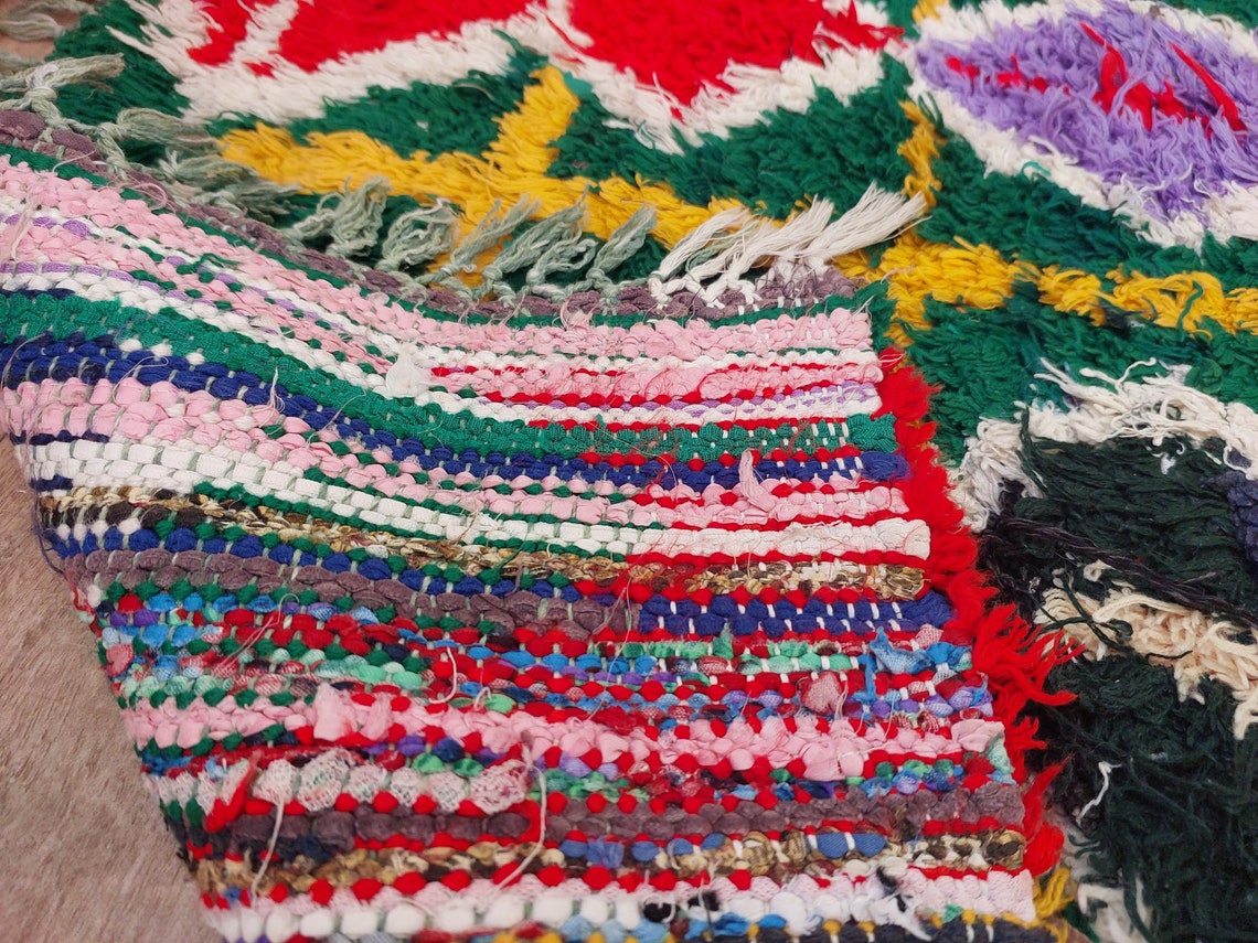 Boucherouite Rug, Moroccan Rug Runner - Vintage Azilal Rug - Hand Woven Berber Carpet, Moroccan Rug 107x250 Cm MoroccanBazzArts