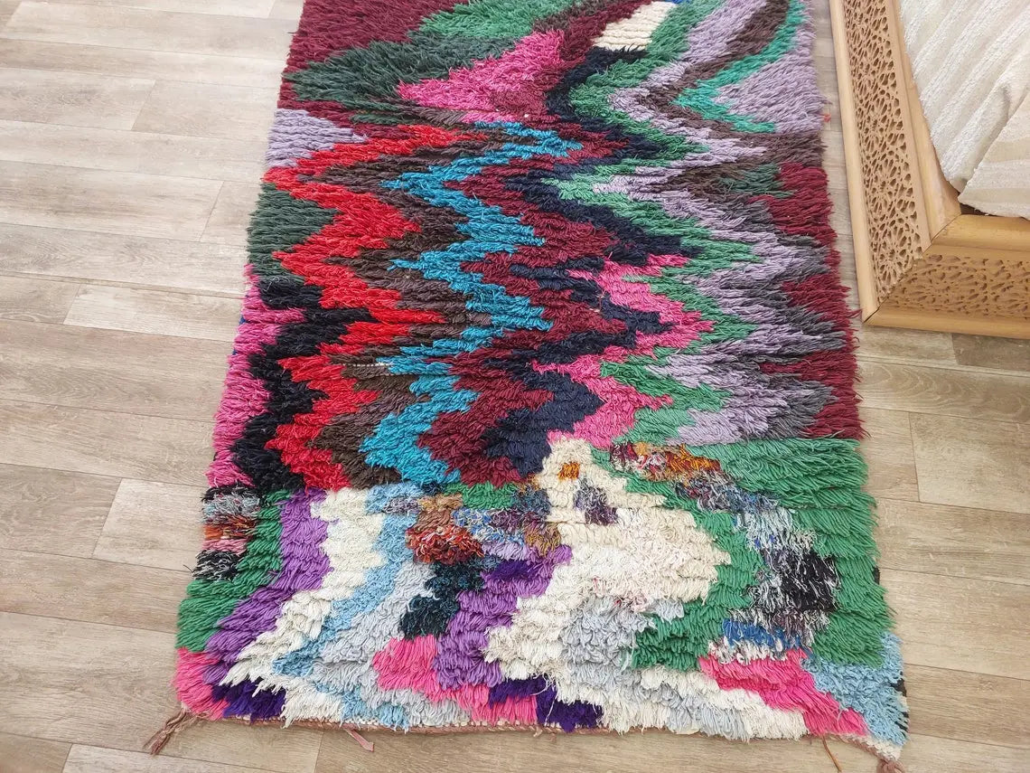 Authentic Berber Art Runner Rug. Handmade Boucherouite Rug. Colorful Runner Rug. MoroccanBazzArts