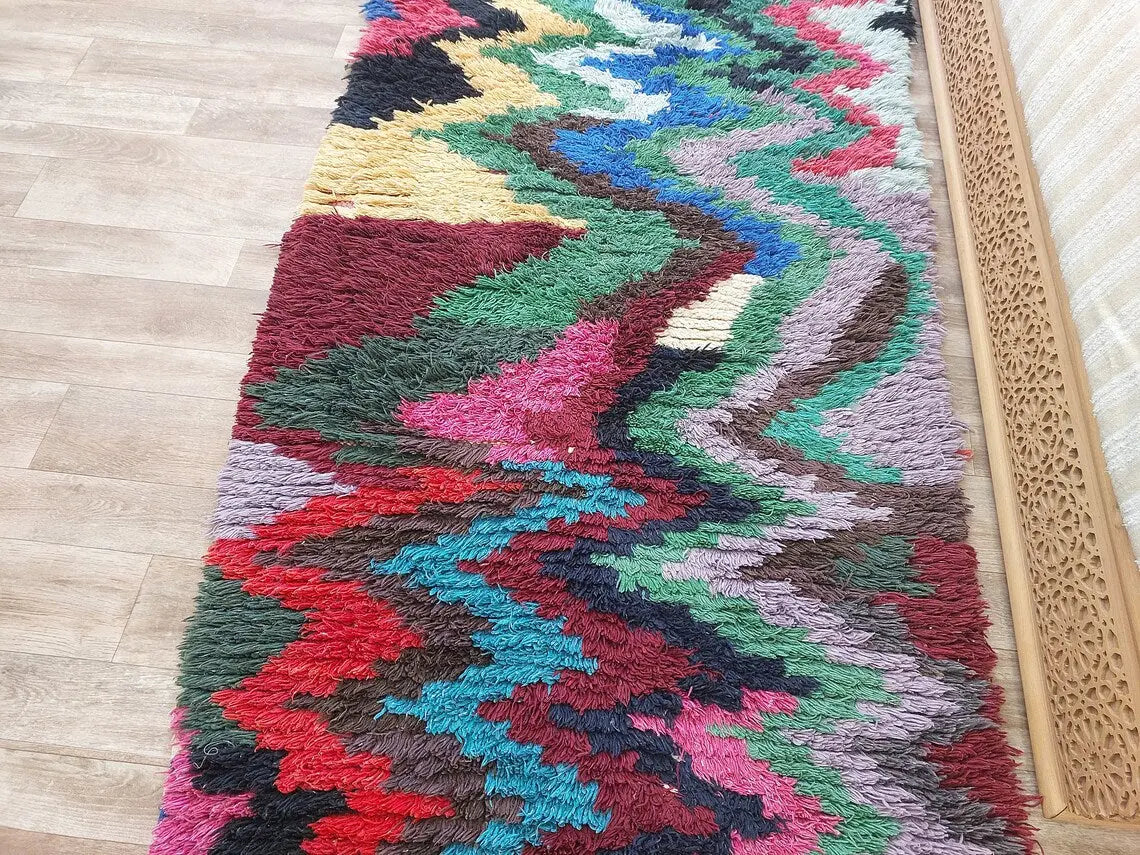 Authentic Berber Art Runner Rug. Handmade Boucherouite Rug. Colorful Runner Rug. MoroccanBazzArts