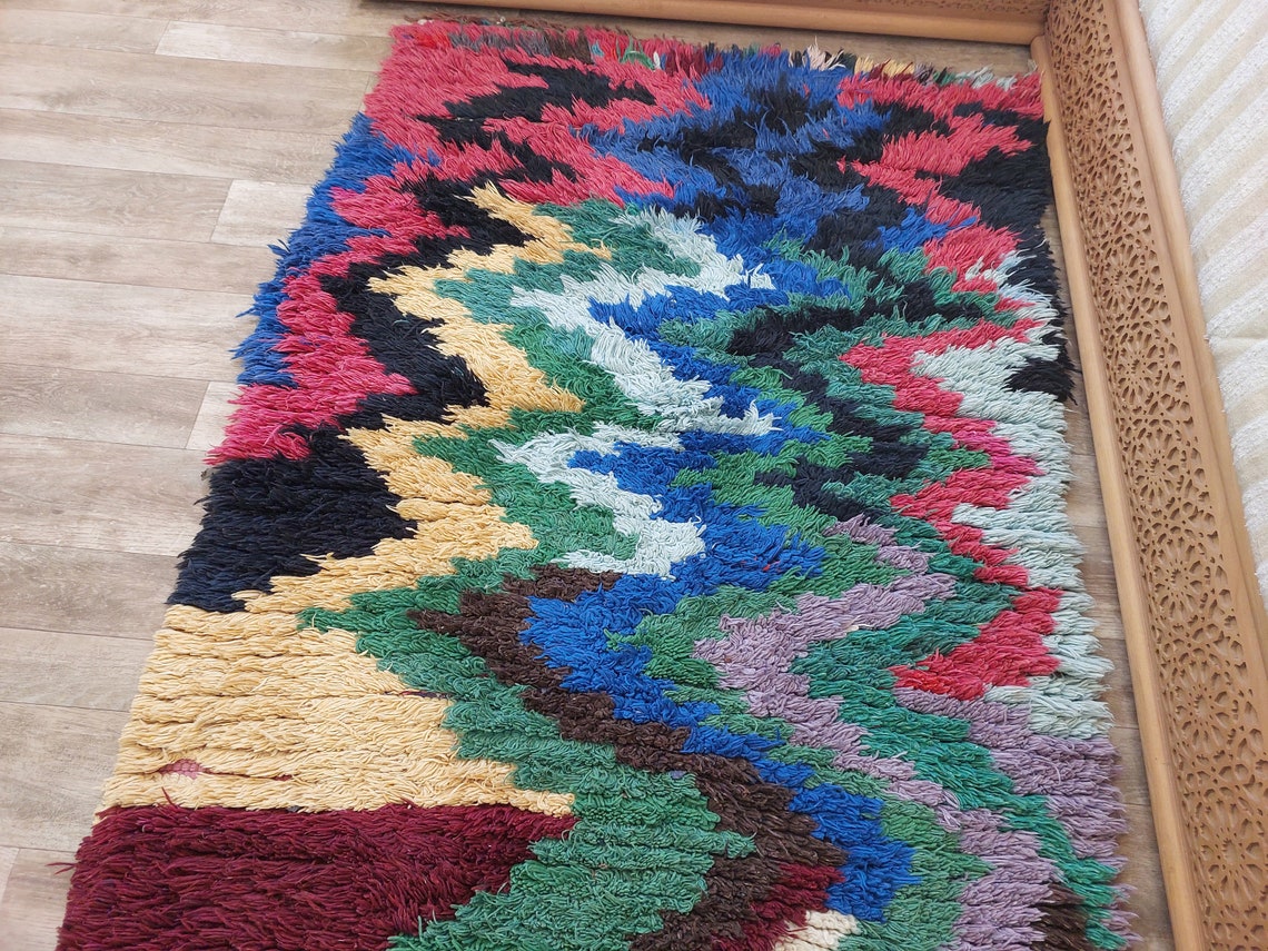 Authentic Berber Art Runner Rug. Handmade Boucherouite Rug. Colorful Runner Rug. MoroccanBazzArts