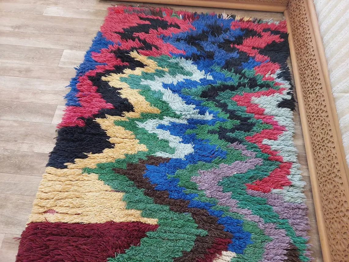 Authentic Berber Art Runner Rug. Handmade Boucherouite Rug. Colorful Runner Rug. MoroccanBazzArts