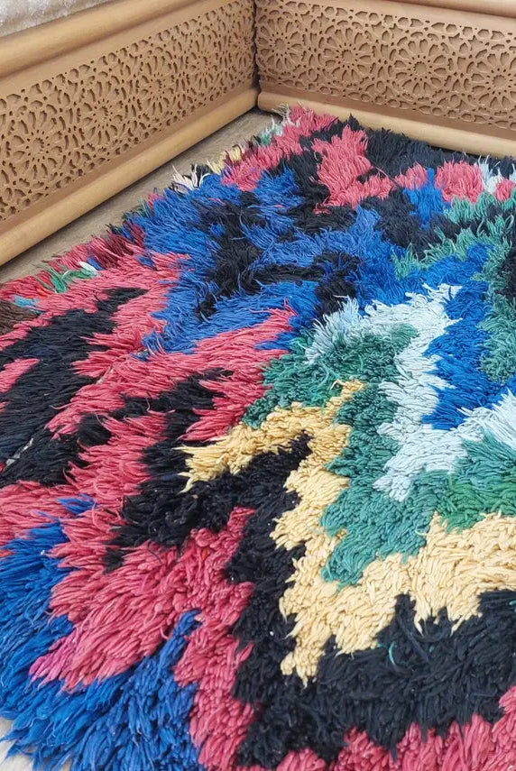 Authentic Berber Art Runner Rug. Handmade Boucherouite Rug. Colorful Runner Rug. MoroccanBazzArts