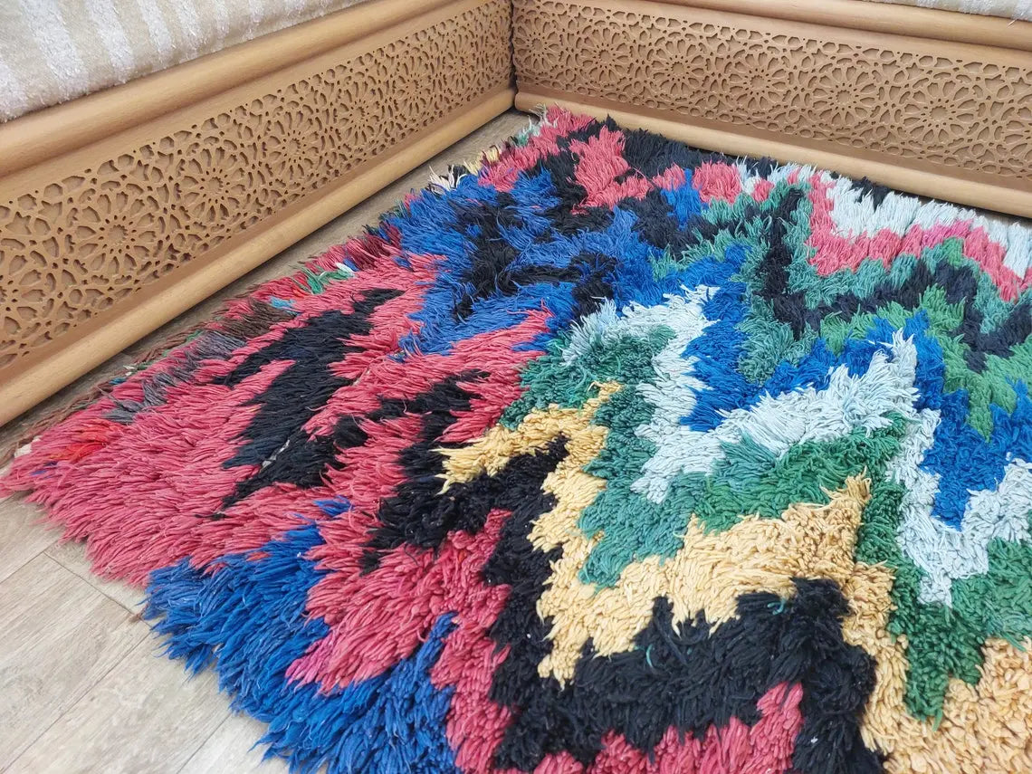 Authentic Berber Art Runner Rug. Handmade Boucherouite Rug. Colorful Runner Rug. MoroccanBazzArts