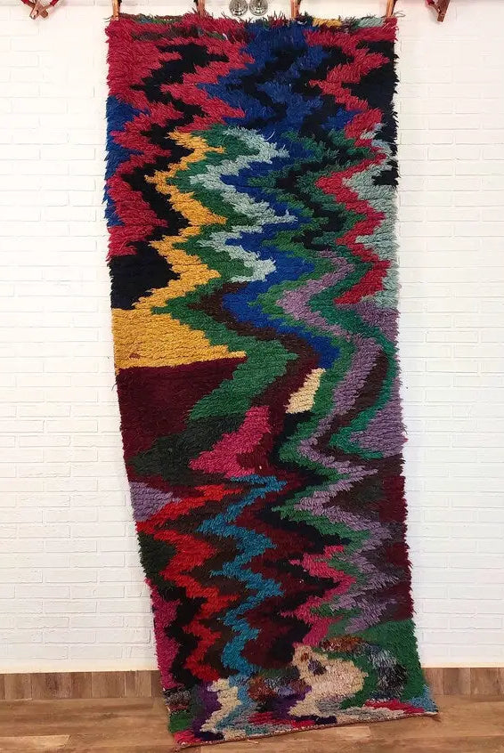 Authentic Berber Art Runner Rug. Handmade Boucherouite Rug. Colorful Runner Rug. MoroccanBazzArts