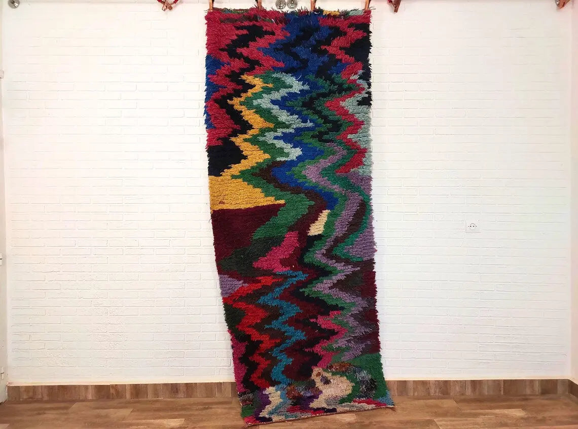 Authentic Berber Art Runner Rug. Handmade Boucherouite Rug. Colorful Runner Rug. MoroccanBazzArts