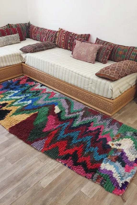 Authentic Berber Art Runner Rug. Handmade Boucherouite Rug. Colorful Runner Rug. MoroccanBazzArts