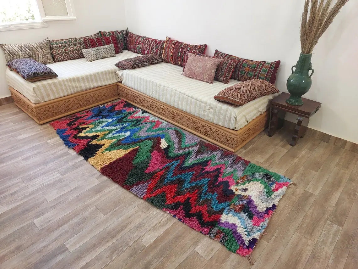 Authentic Berber Art Runner Rug. Handmade Boucherouite Rug. Colorful Runner Rug. MoroccanBazzArts