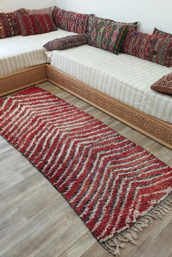 Small Moroccan Rug Runner, Vintage Azilal Rug - Hand Woven Bedside Rug- Runner Rug- Moroccan Rug 2.10x7.2ft MoroccanBazzArts