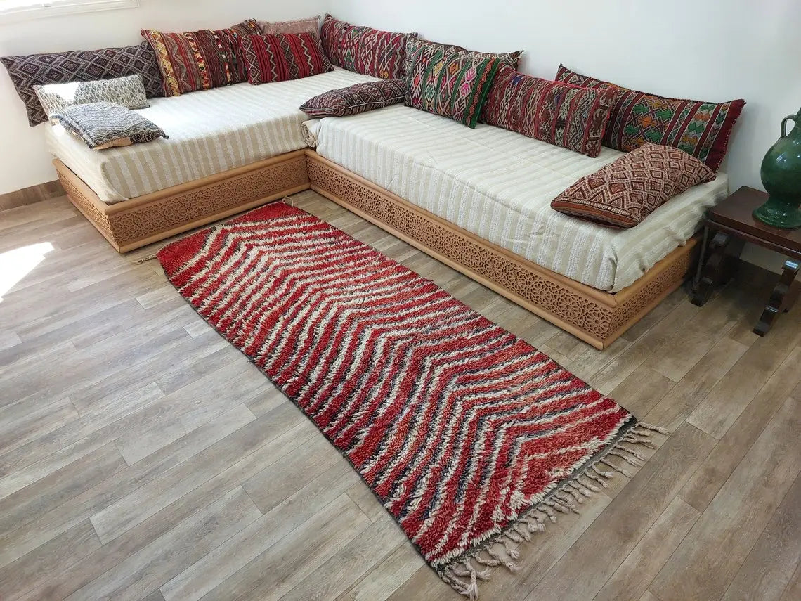 Small Moroccan Rug Runner, Vintage Azilal Rug - Hand Woven Bedside Rug- Runner Rug- Moroccan Rug 2.10x7.2ft MoroccanBazzArts
