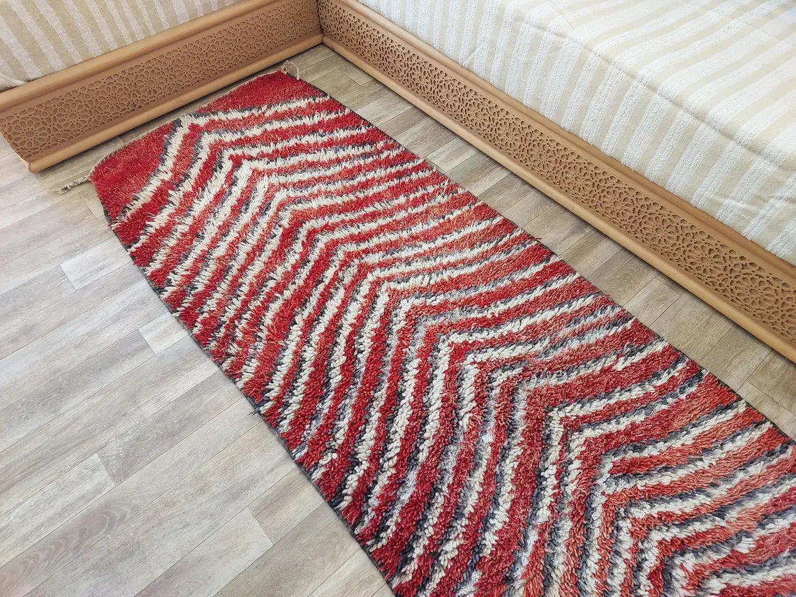 Small Moroccan Rug Runner, Vintage Azilal Rug - Hand Woven Bedside Rug- Runner Rug- Moroccan Rug 2.10x7.2ft MoroccanBazzArts