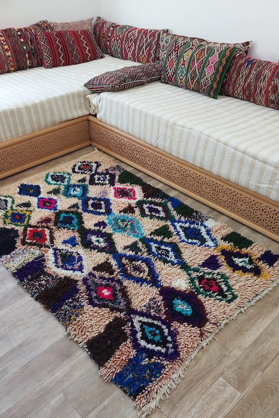 Vintage Moroccan Art Rug: Small 3.6x5.9ft Handmade Berber Carpet For Wall Hanging Or Floor Decor MoroccanBazzArts