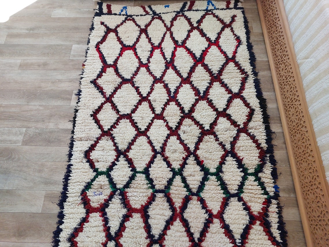 Moroccan Runner Rug. Vintage Beni Ourain Rug. Authentic Berber Rug, Handmade MoroccanBazzArts