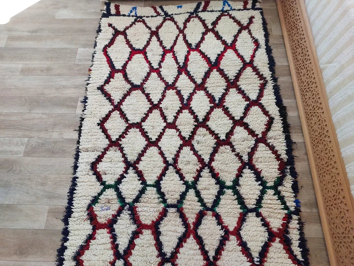 Moroccan Runner Rug. Vintage Beni Ourain Rug. Authentic Berber Rug, Handmade MoroccanBazzArts