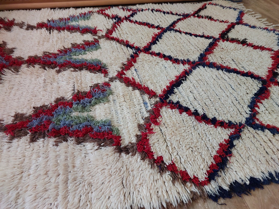 Small Moroccan Rug - Vintage Beni Ourain Rug - Handwoven Berber Rug - Old Rug - Handknotted Small Area Rug. 126cmx180cm MoroccanBazzArts