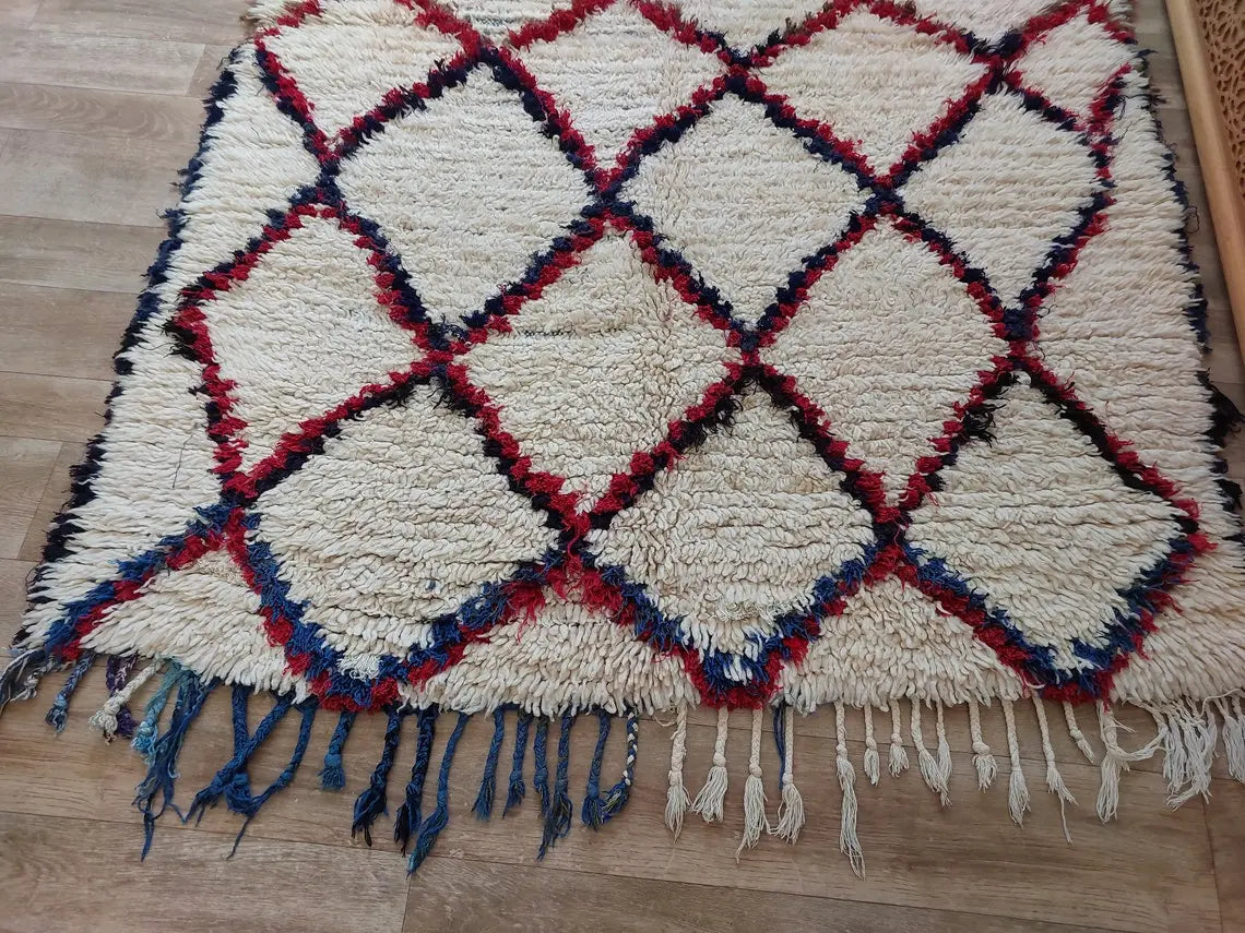 Small Moroccan Rug - Vintage Beni Ourain Rug - Handwoven Berber Rug - Old Rug - Handknotted Small Area Rug. 126cmx180cm MoroccanBazzArts