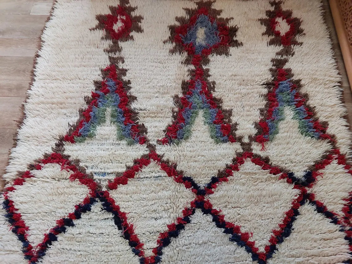 Small Moroccan Rug - Vintage Beni Ourain Rug - Handwoven Berber Rug - Old Rug - Handknotted Small Area Rug. 126cmx180cm MoroccanBazzArts