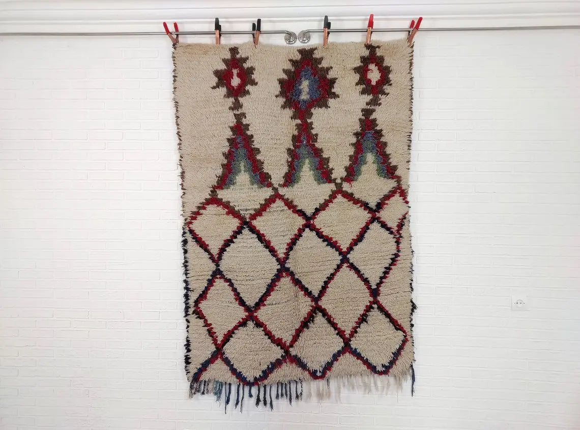 Small Moroccan Rug - Vintage Beni Ourain Rug - Handwoven Berber Rug - Old Rug - Handknotted Small Area Rug. 126cmx180cm MoroccanBazzArts