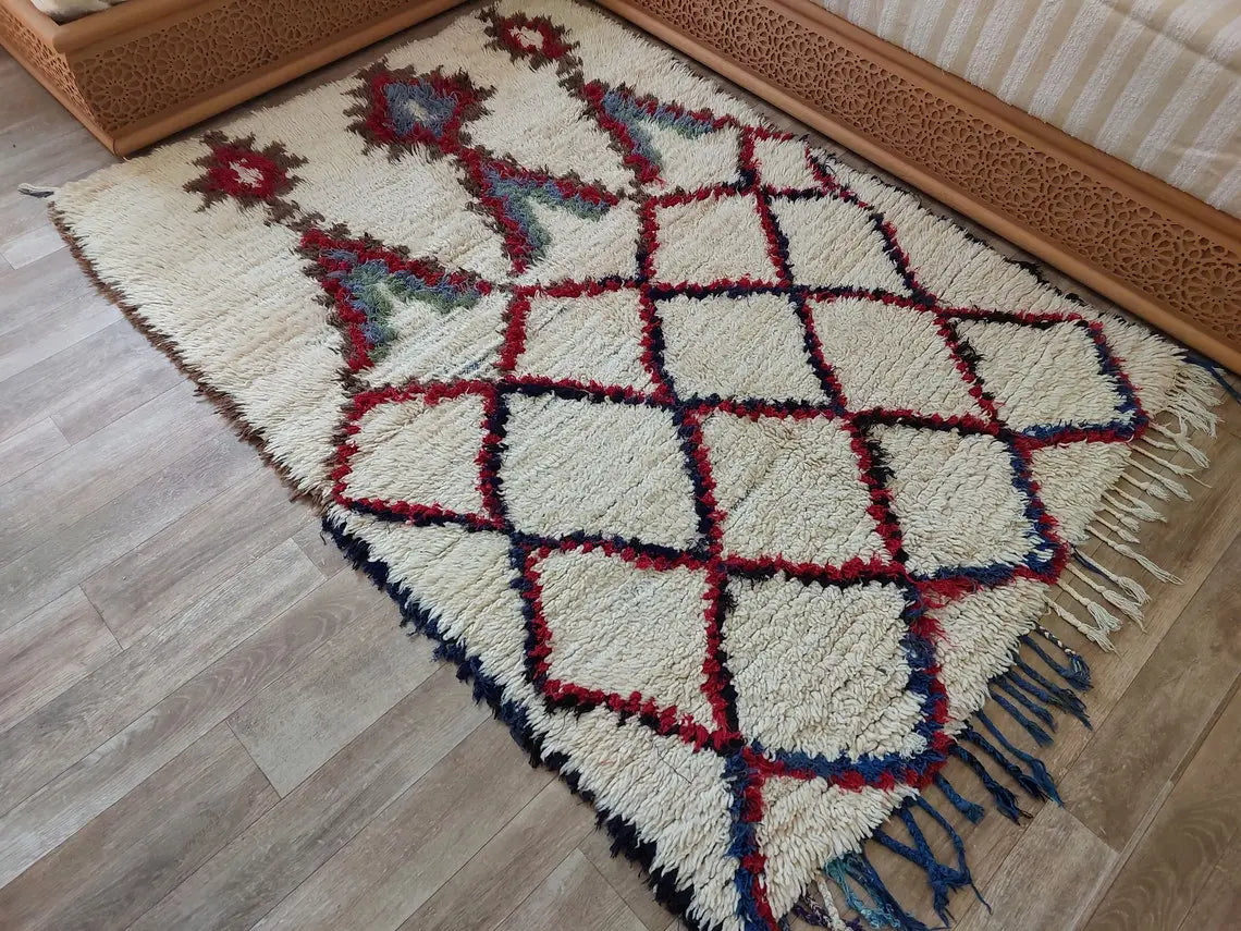 Small Moroccan Rug - Vintage Beni Ourain Rug - Handwoven Berber Rug - Old Rug - Handknotted Small Area Rug. 126cmx180cm MoroccanBazzArts