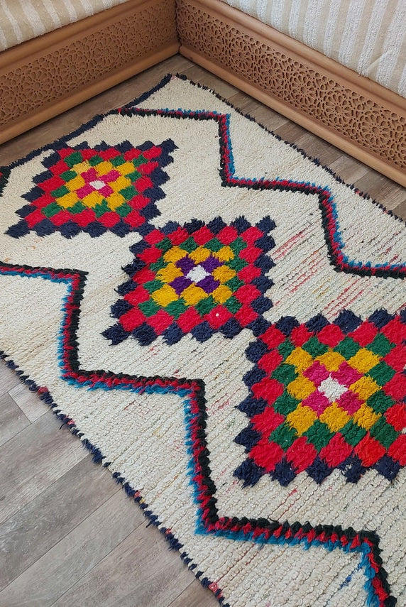 Vintage Small Moroccan Rug - Authentic Beni Ourain Small Rug - Handmade Berber Rug, Unique Design MoroccanBazzArts
