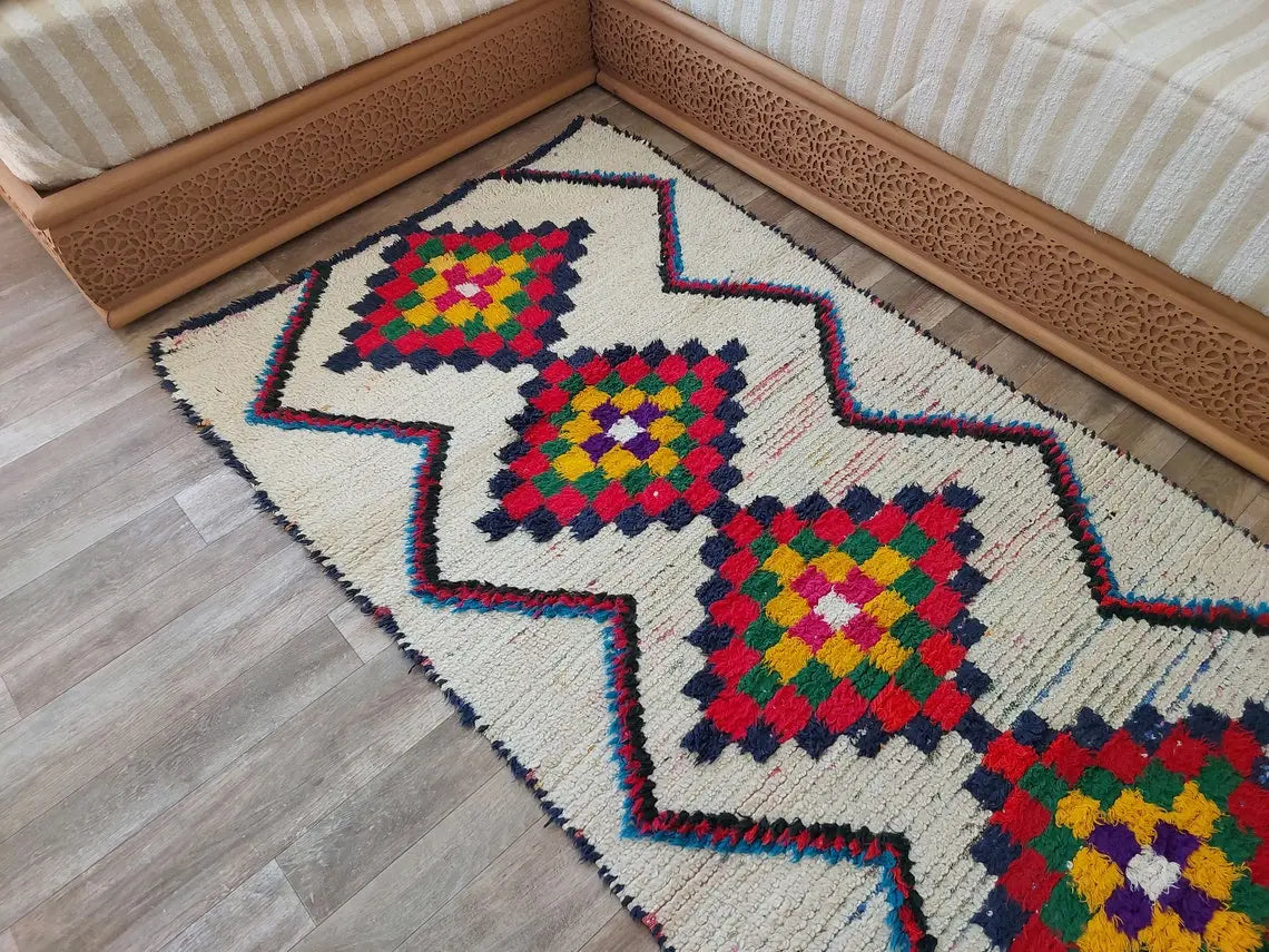 Vintage Small Moroccan Rug - Authentic Beni Ourain Small Rug - Handmade Berber Rug, Unique Design MoroccanBazzArts